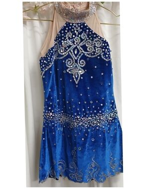 Royal Blue Sequin Halter Mini Dress with Nude Illusion Yoke